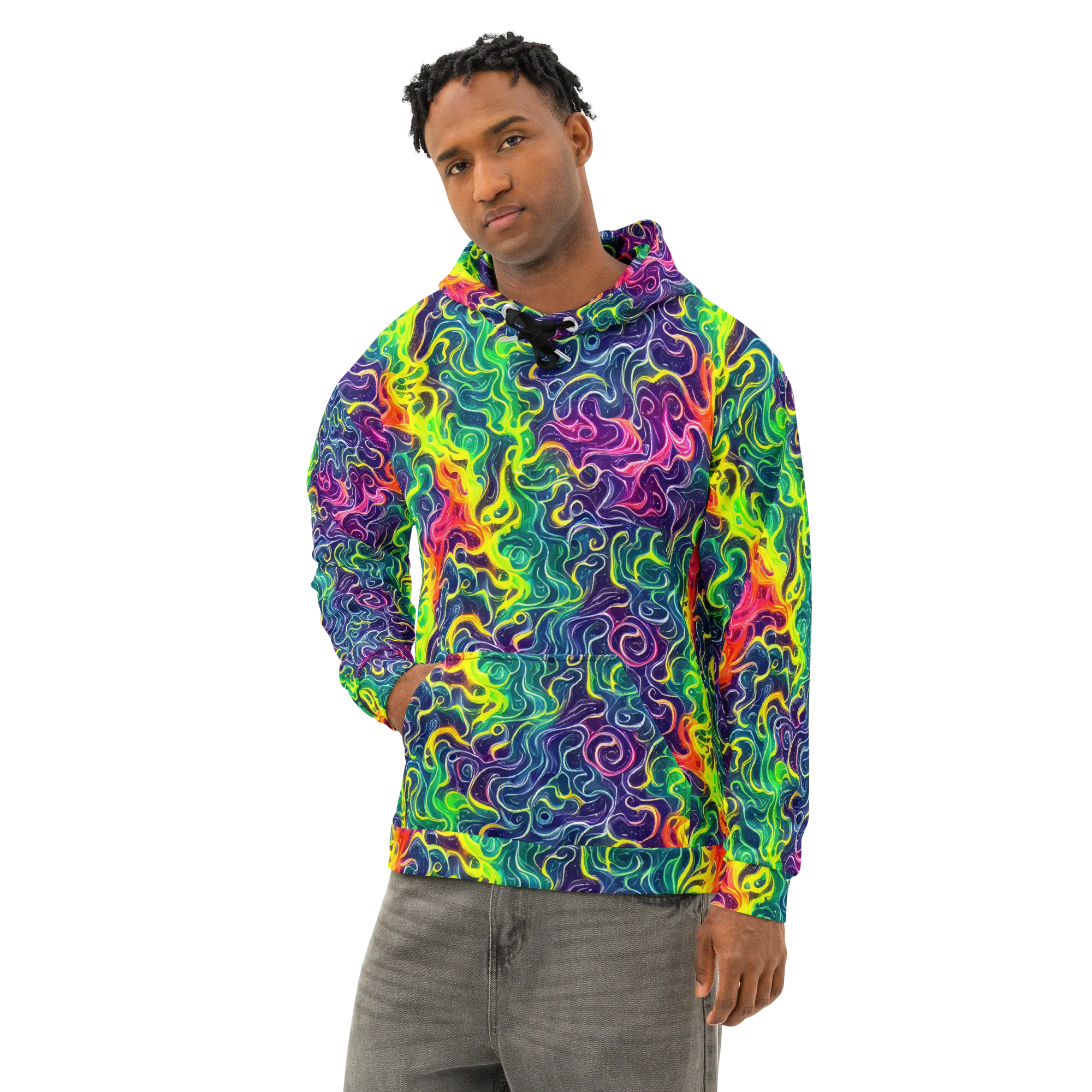 Psychedelic Undertow on Cotton Hoodie — Left Front