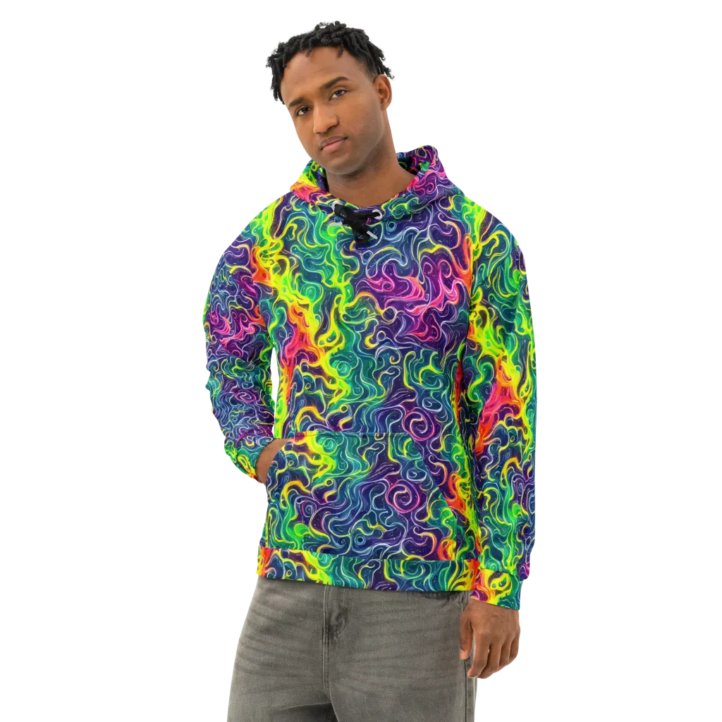 Psychedelic Undertow on Cotton Hoodie — Left Front