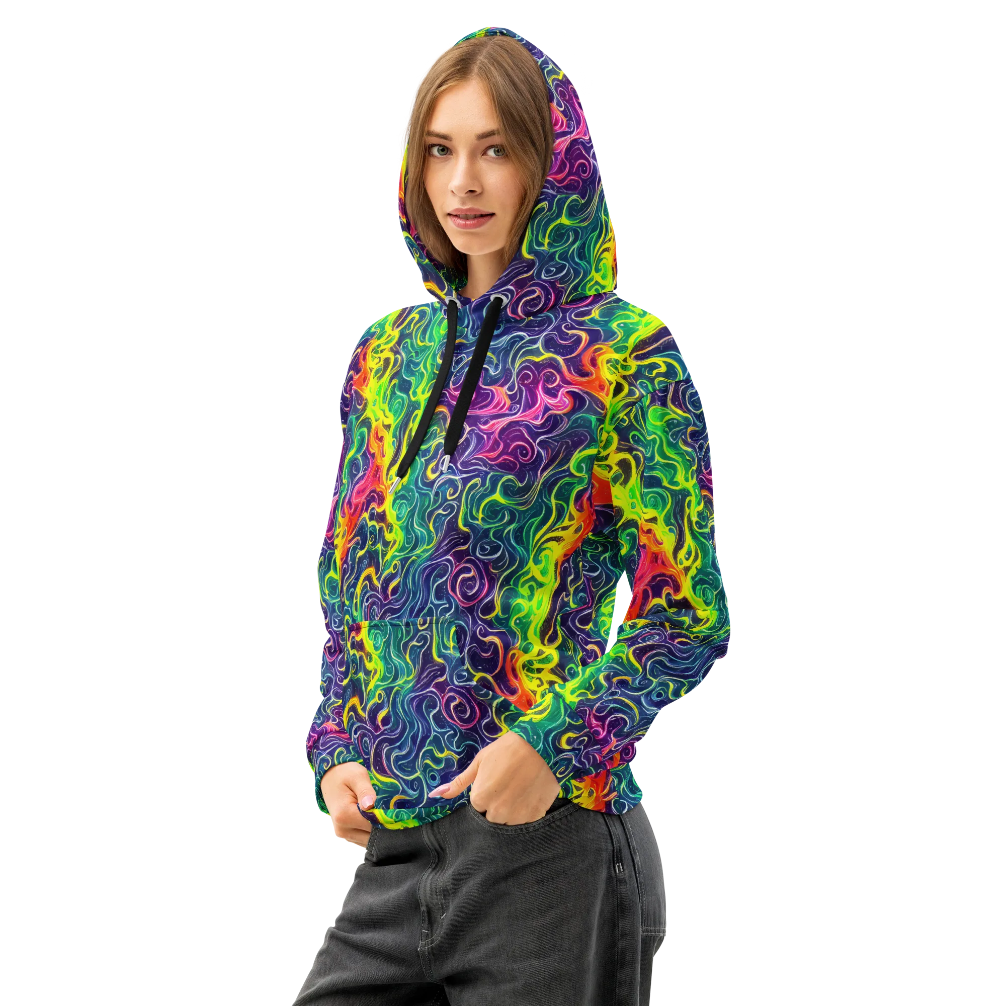 Psychedelic Undertow on Cotton Hoodie — Left Front