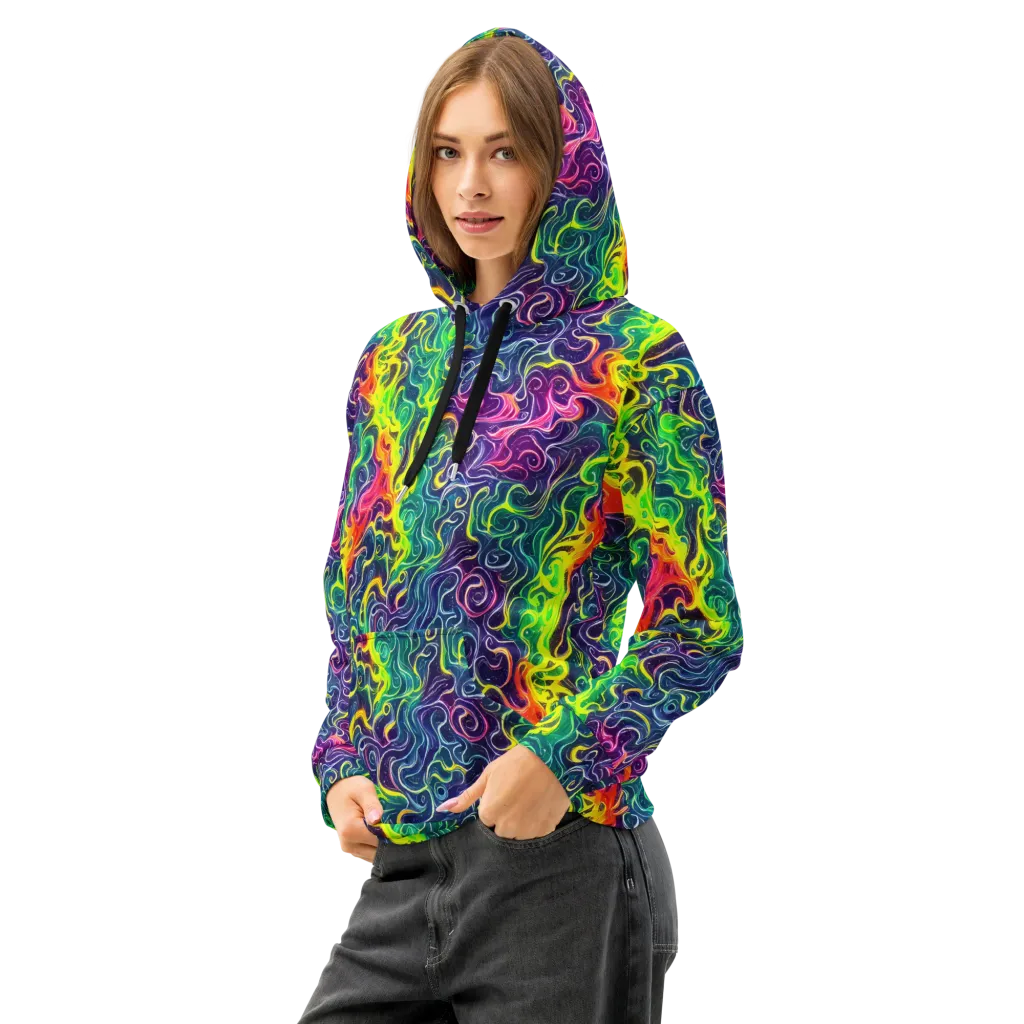 Psychedelic Undertow on Cotton Hoodie — Left Front