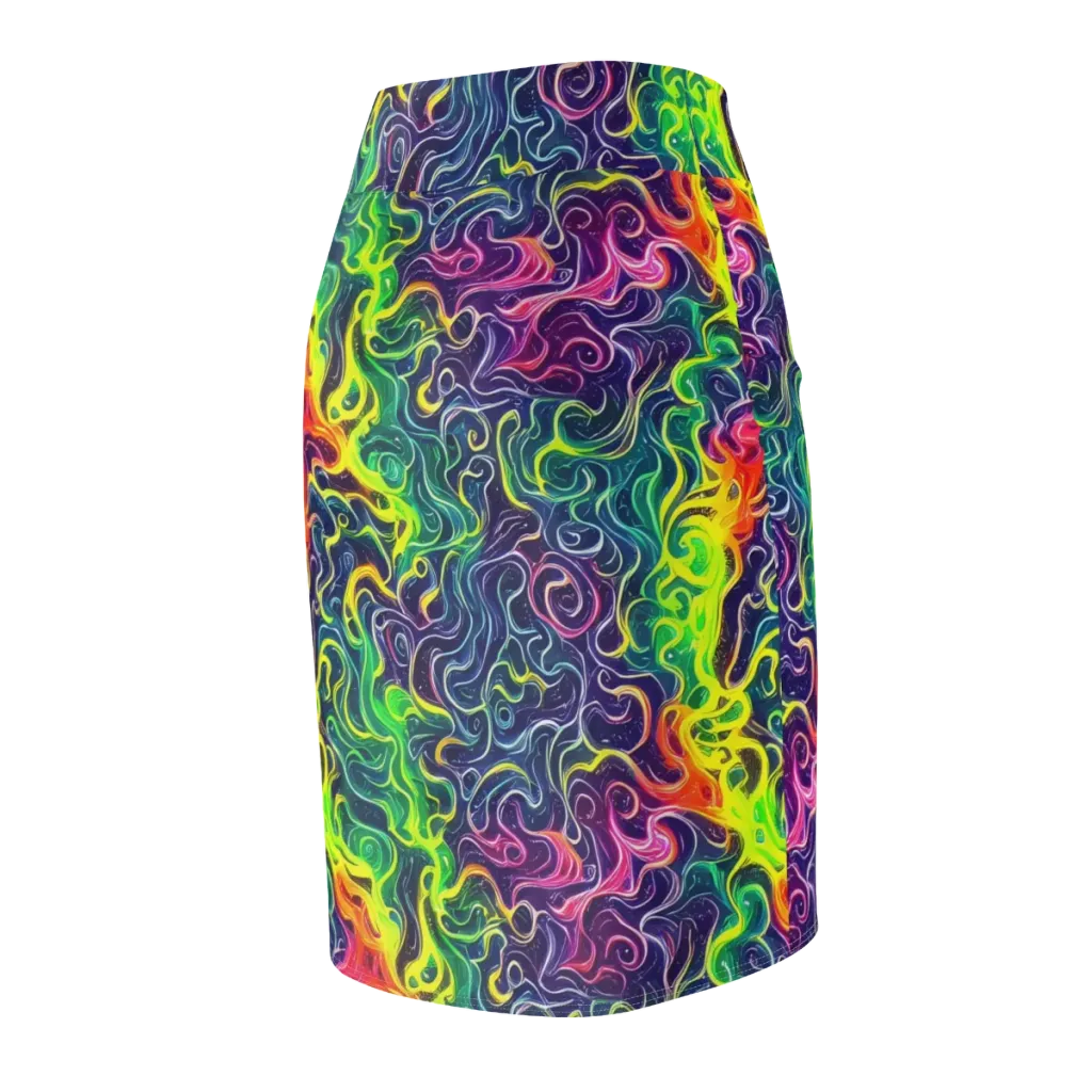 Psychedelic Undertow on Pencil Skirt — Back Side