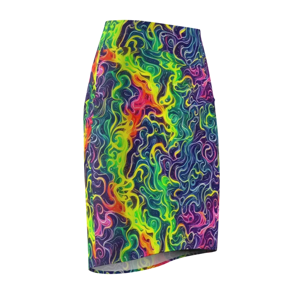Psychedelic Undertow on Pencil Skirt — Front Side