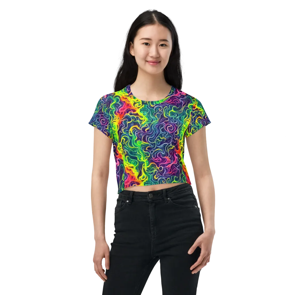 Psychedelic Undertow on Crop Tee — Front