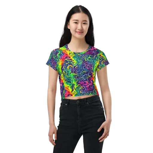 Psychedelic Undertow on a Crop Tee
