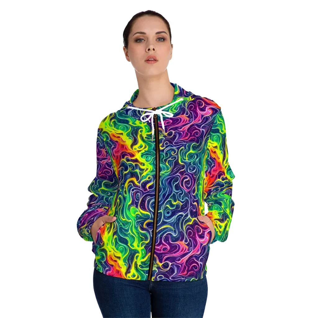 Psychedelic Undertow on Women's Full-Zip Hoodie — Front On Person
