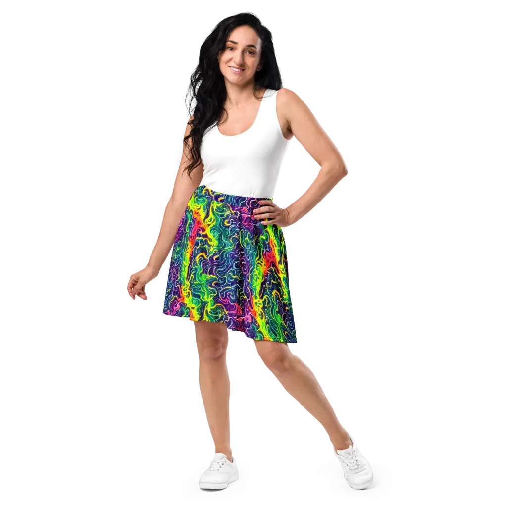 Psychedelic Undertow on Skater Skirt — Front
