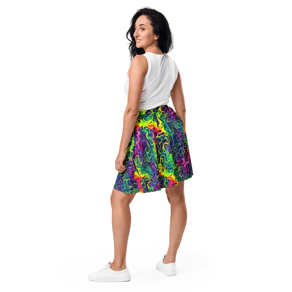 Psychedelic Undertow on Skater Skirt — Back