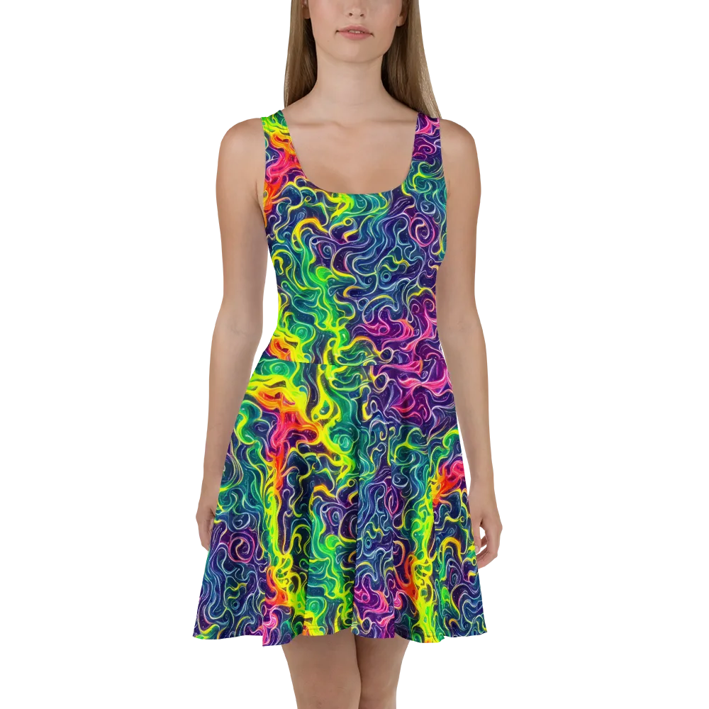Psychedelic Undertow on Skater Dress — Front