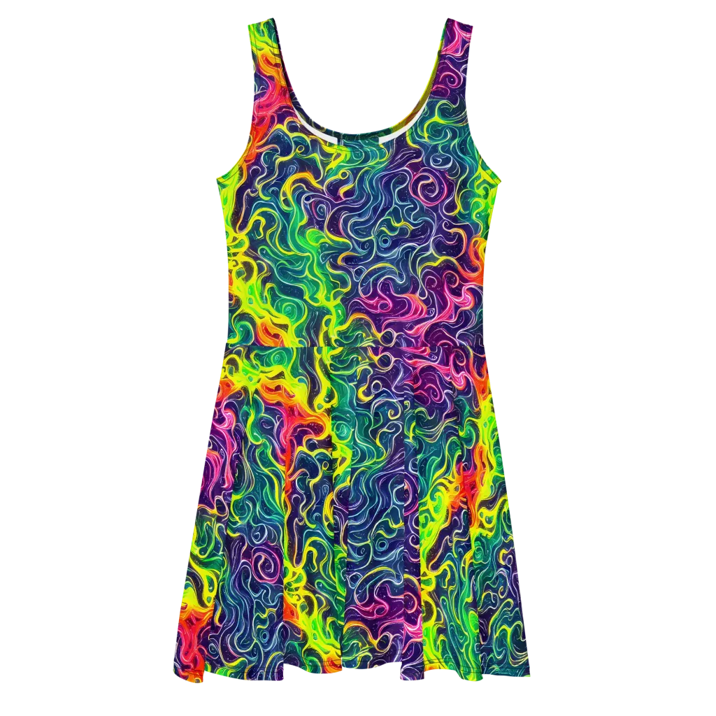 Psychedelic Undertow on Skater Dress — Front