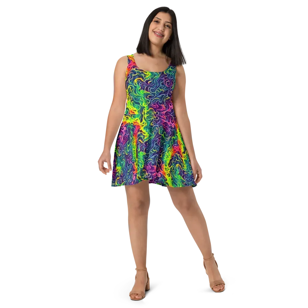 Psychedelic Undertow on Skater Dress — Front