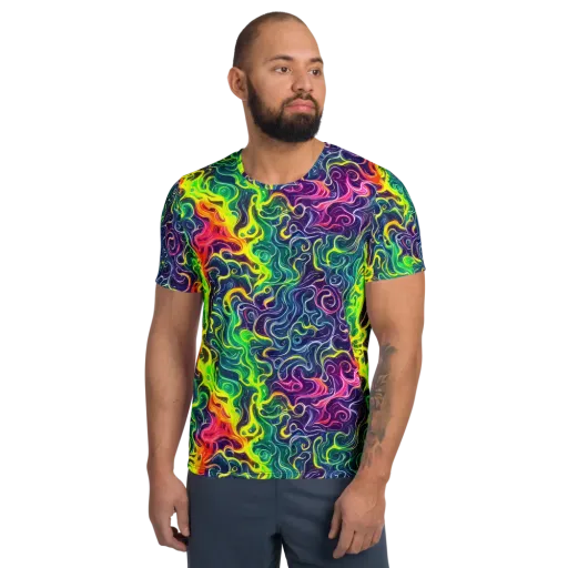 Psychedelic Undertow on a Men's Athletic T-Shirt