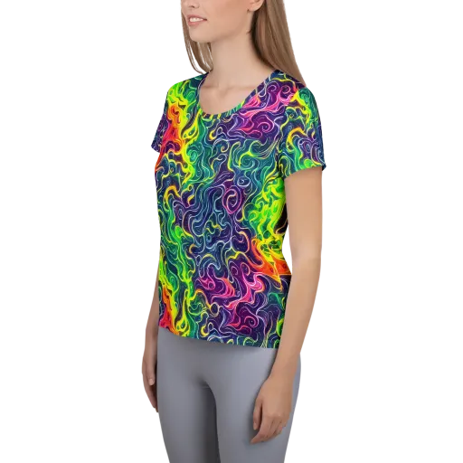 Psychedelic Undertow on a Women's Athletic T-Shirt