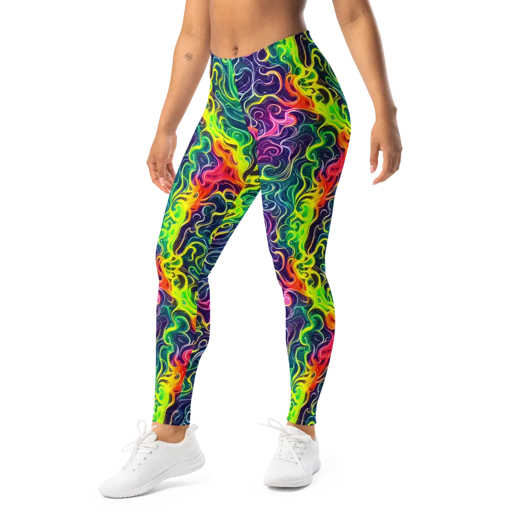 Psychedelic Undertow on Leggings — Left Front