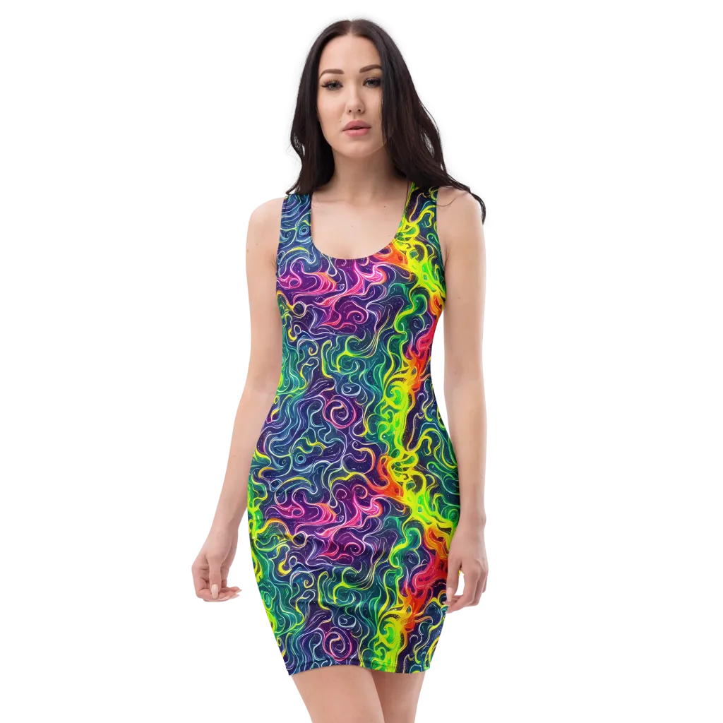 Psychedelic Undertow on Bodycon Dress — Front