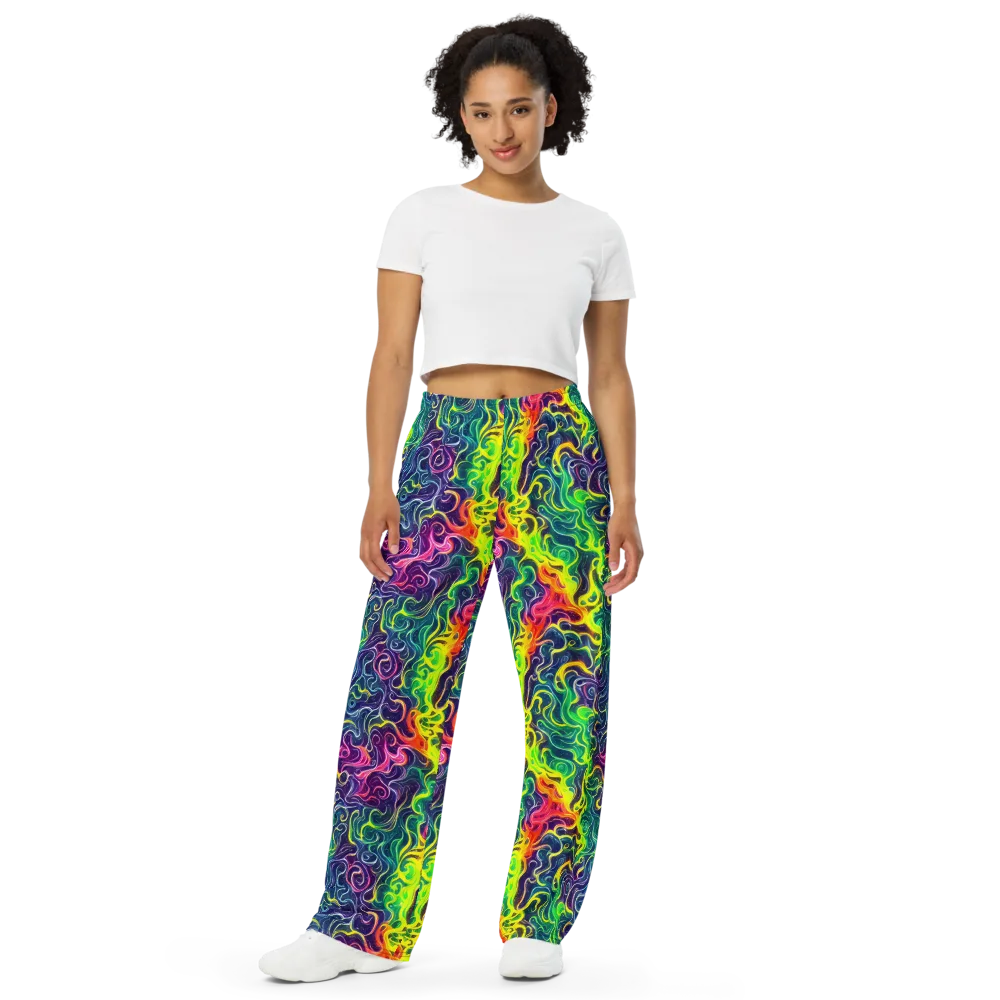 Psychedelic Undertow on Wide-Leg Pants — Front