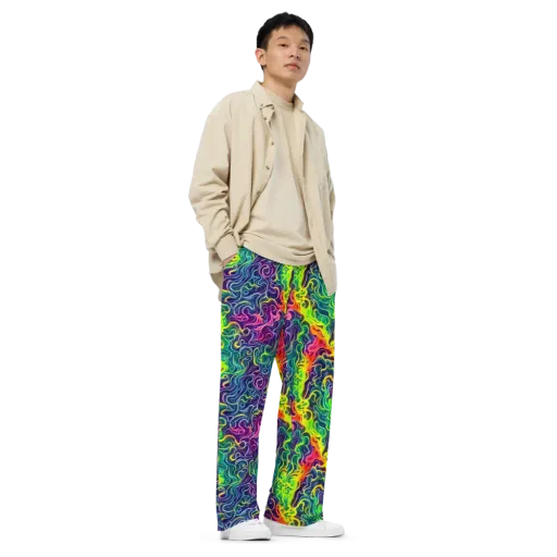 Psychedelic Undertow on a Wide-Leg Pants