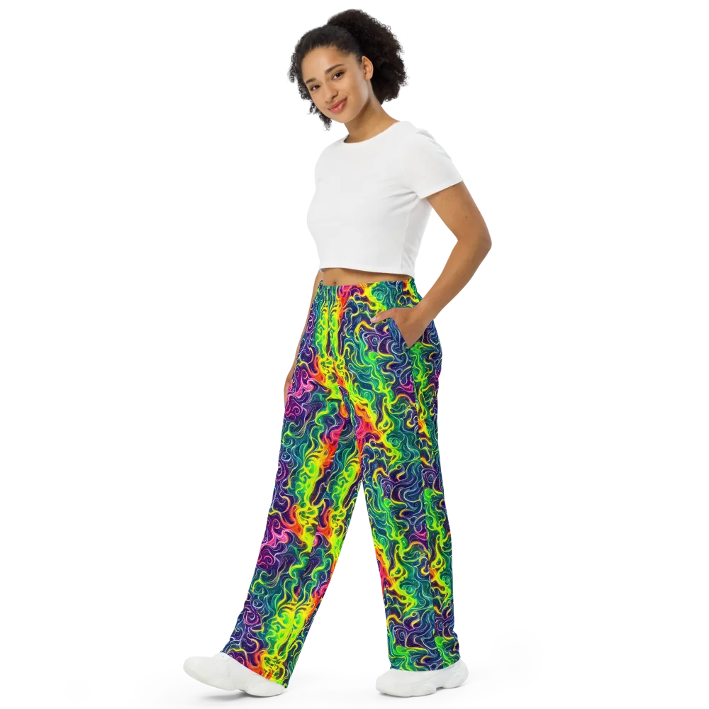 Psychedelic Undertow on Wide-Leg Pants — Left Front