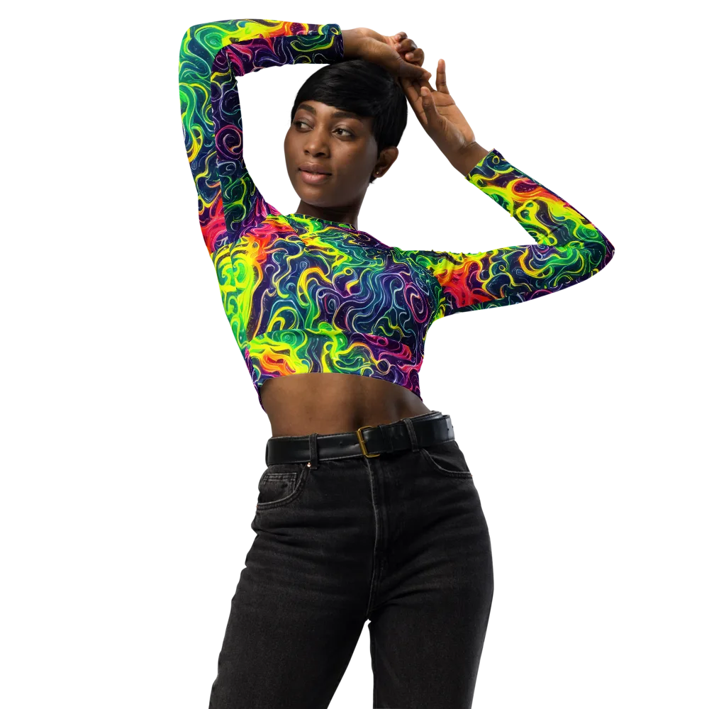 Psychedelic Undertow on Long Sleeve Crop Top — Front