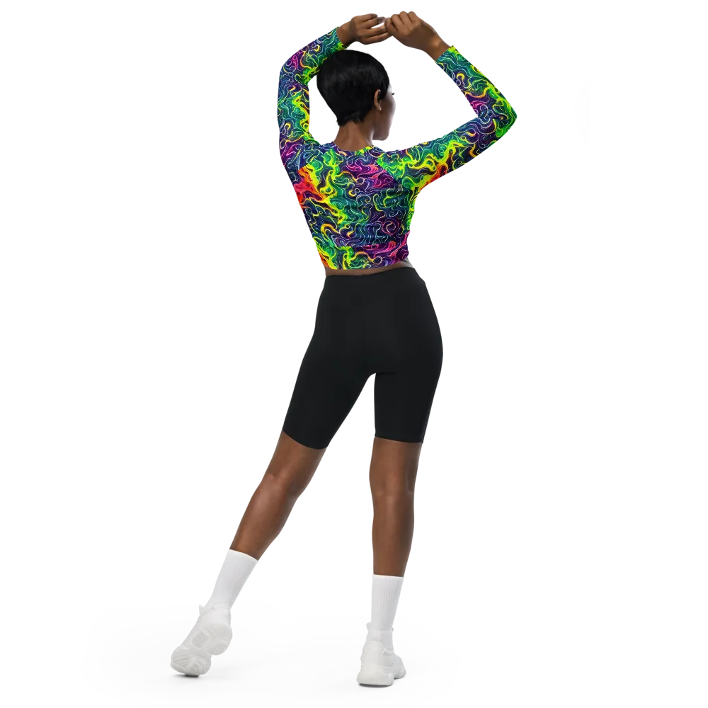 Psychedelic Undertow on Long Sleeve Crop Top — Back