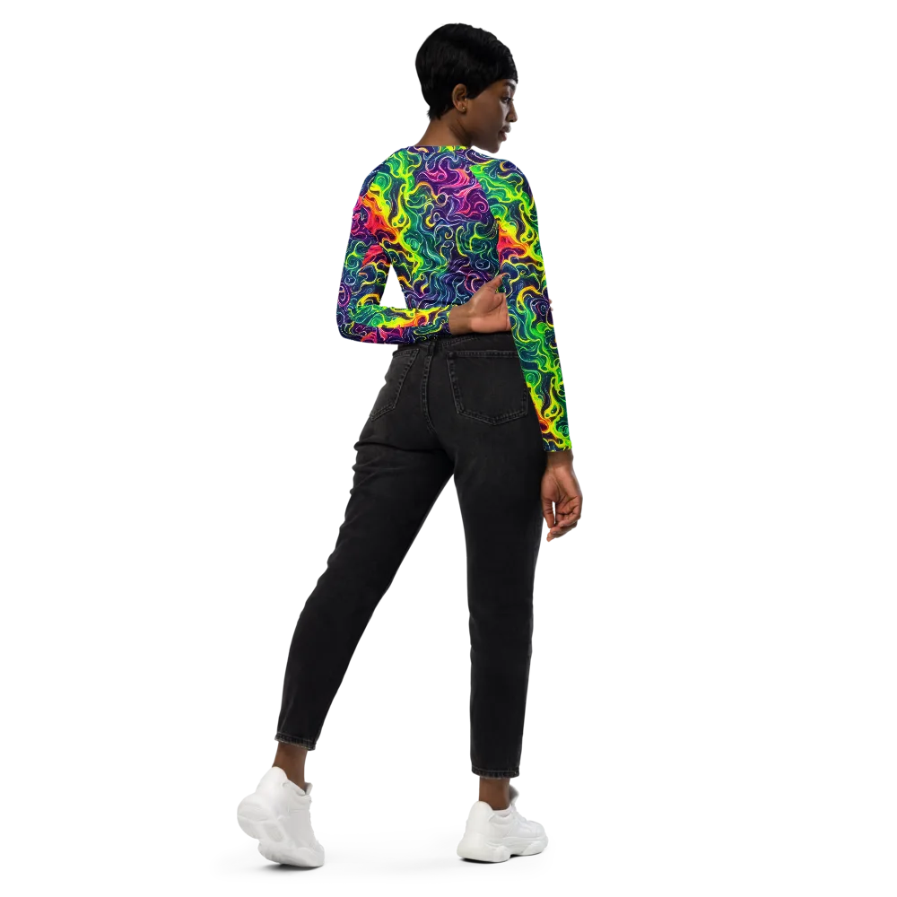 Psychedelic Undertow on Long Sleeve Crop Top — Right Back