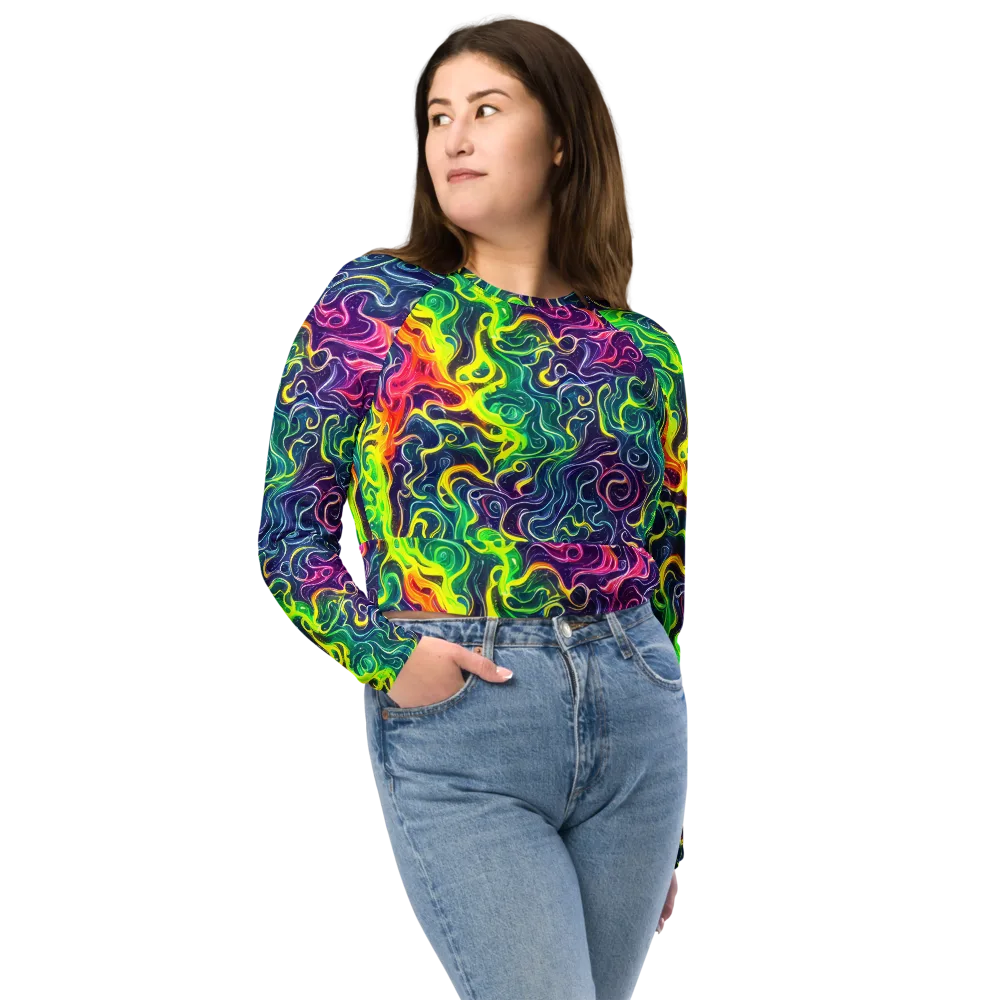 Psychedelic Undertow on Long Sleeve Crop Top — Front