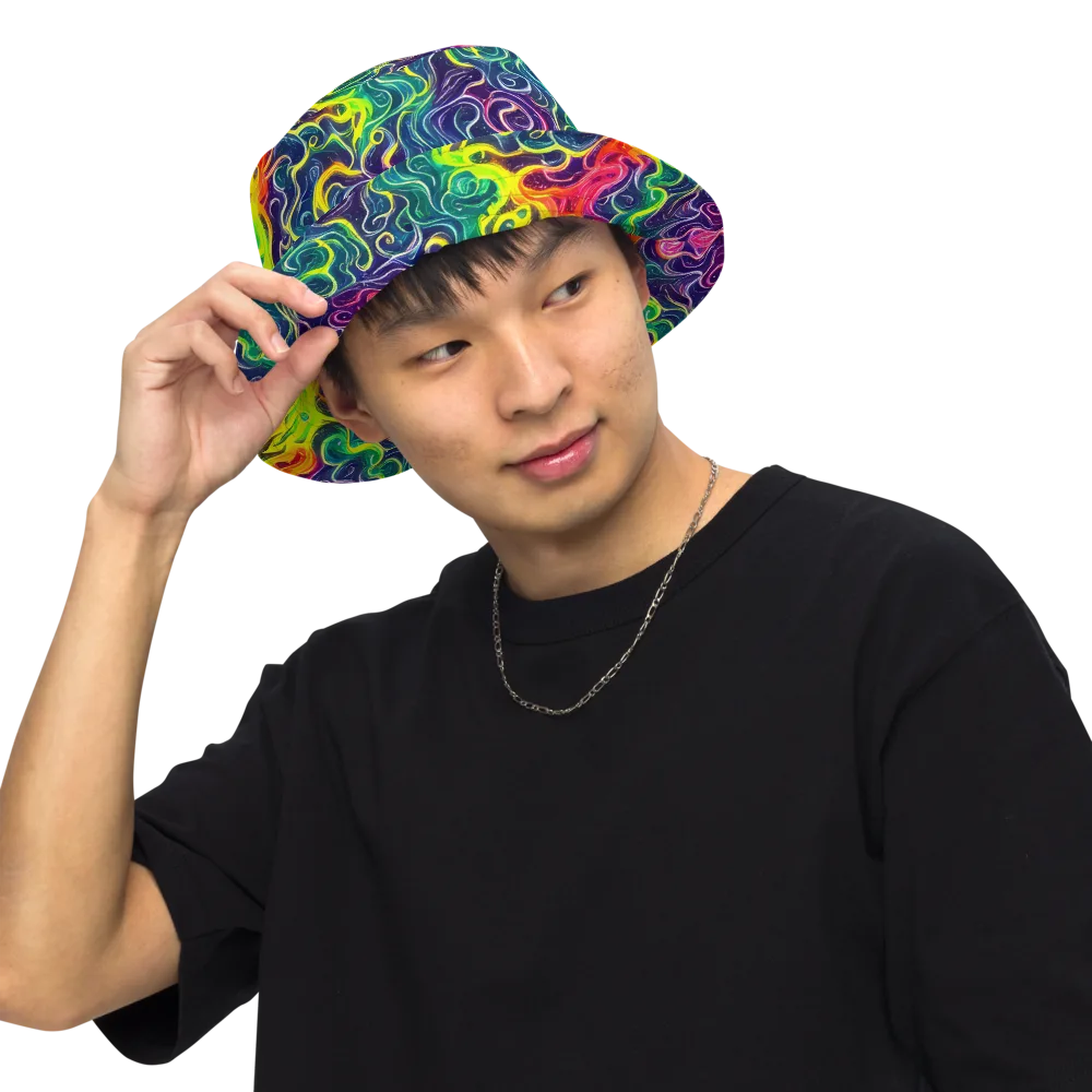 Psychedelic Undertow on Reversible Bucket Hat — Front Inside