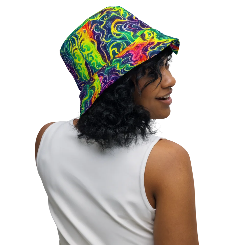 Psychedelic Undertow on Reversible Bucket Hat — Right Outside