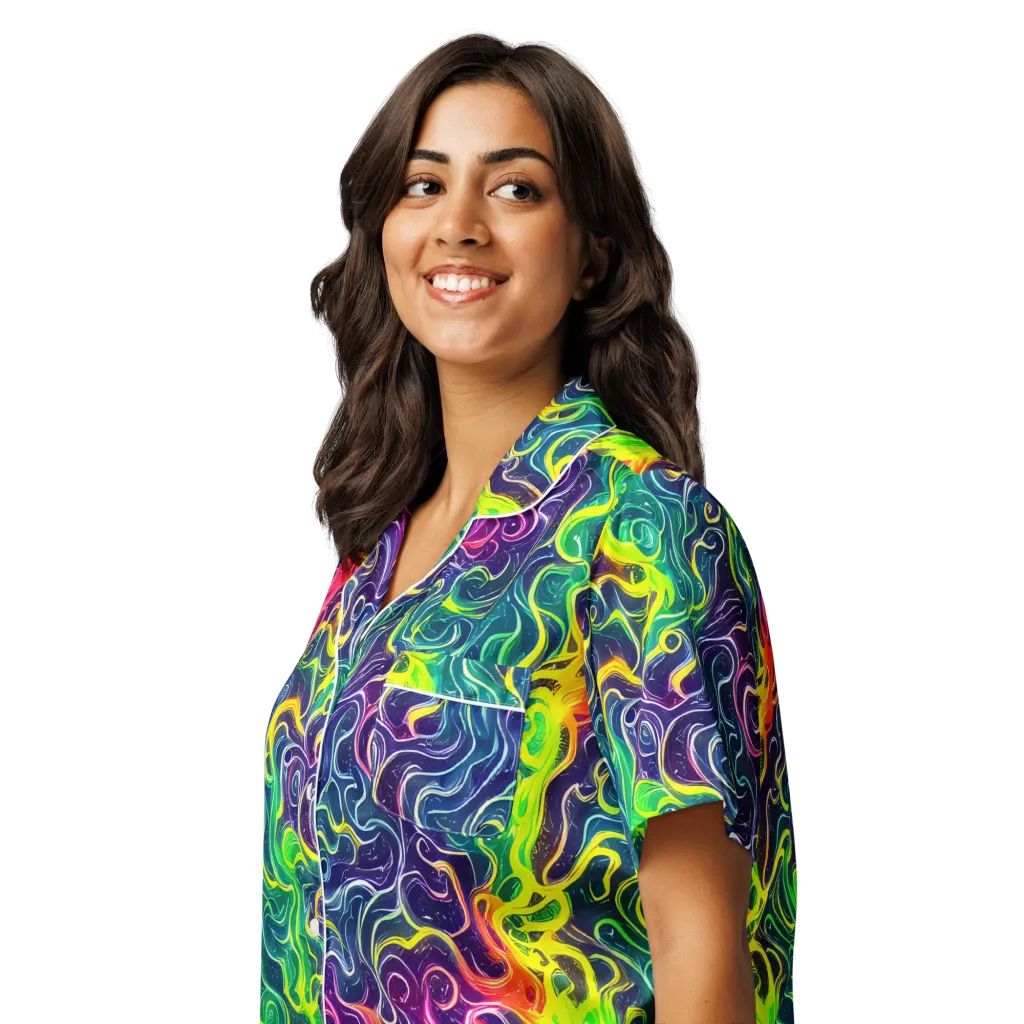 Psychedelic Undertow on Women's Short Sleeve Pajama Top — Left Front