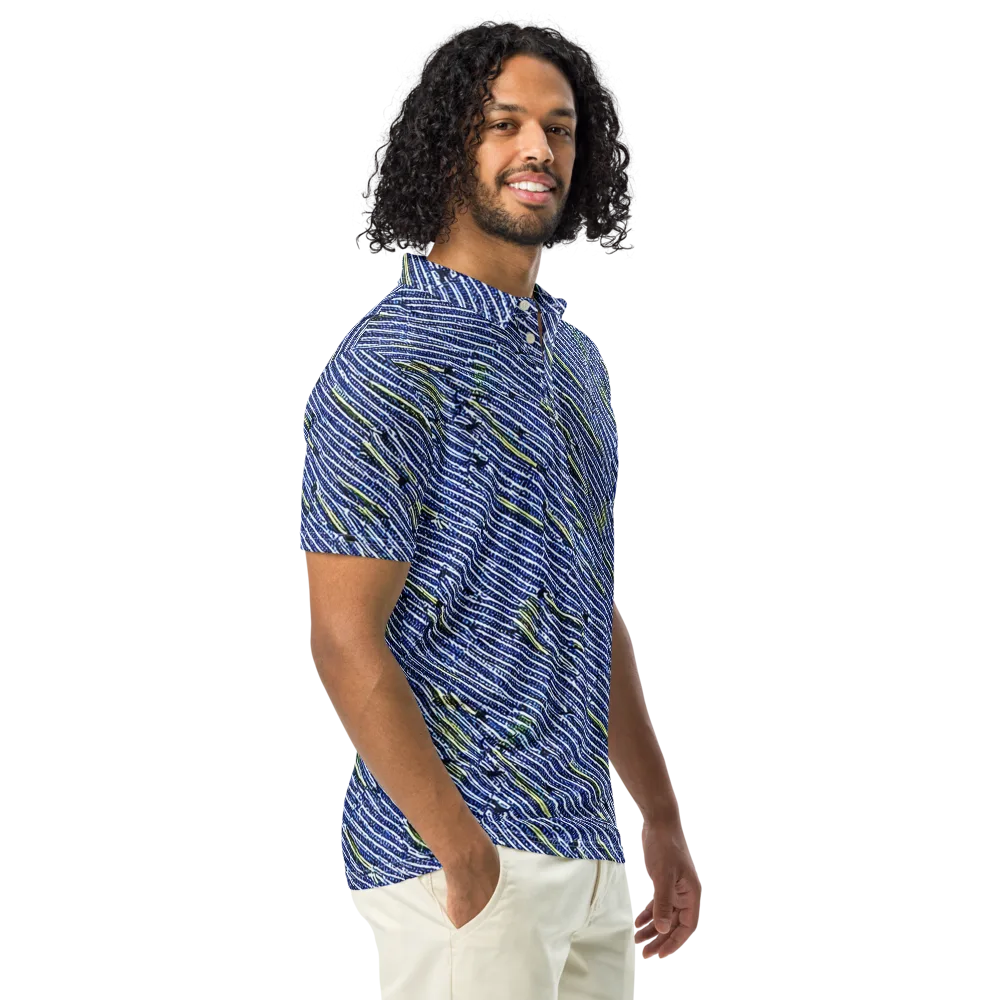 Indigo Current on Men's Slim Fit Polo Shirt — Right Front