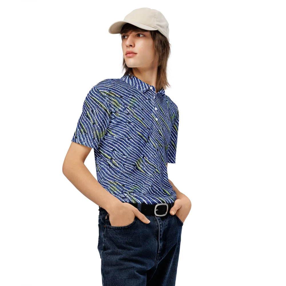 Indigo Current on Men's Slim Fit Polo Shirt — Right Front