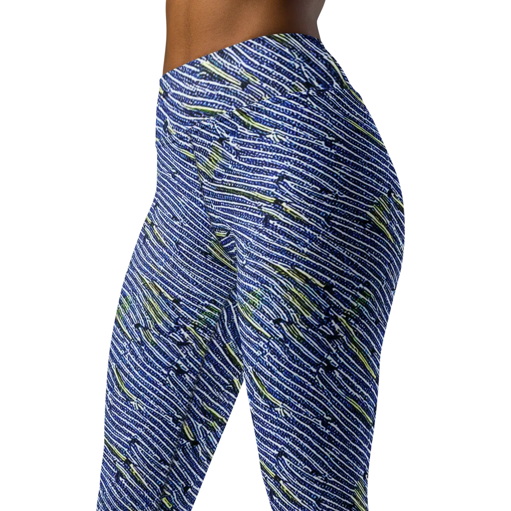 Indigo Current on Yoga Leggings — Left Front