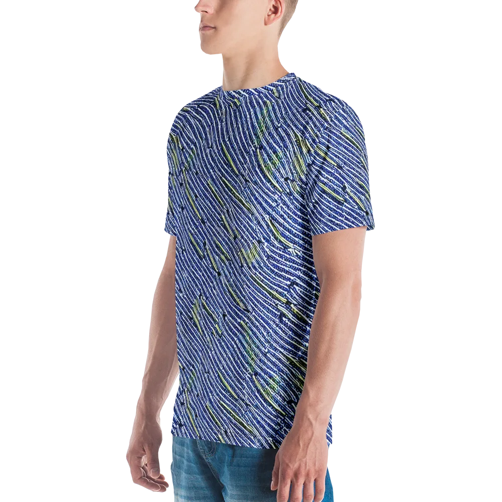 Indigo Current on Men's Crew Neck T-Shirt — Left