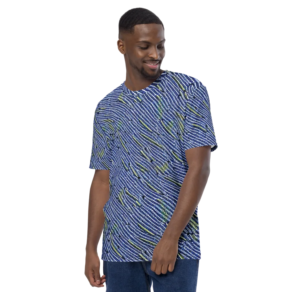 Indigo Current on Men's Crew Neck T-Shirt — Left