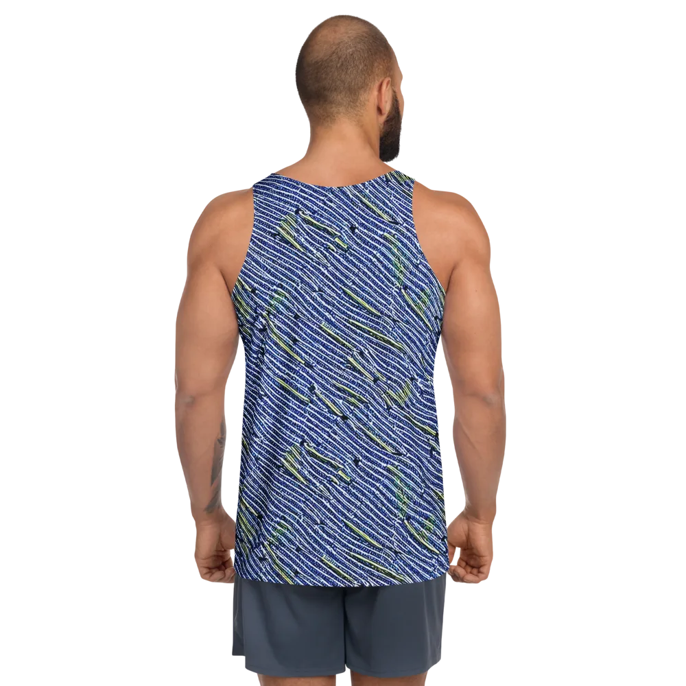 Indigo Current on Men's Tank Top — Back