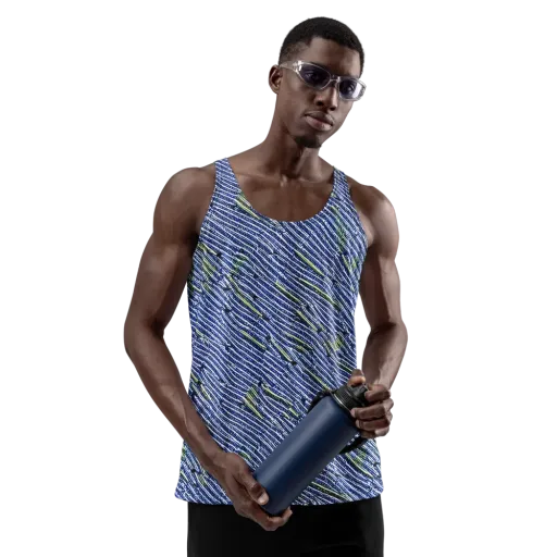 Indigo Current on a Men's Tank Top