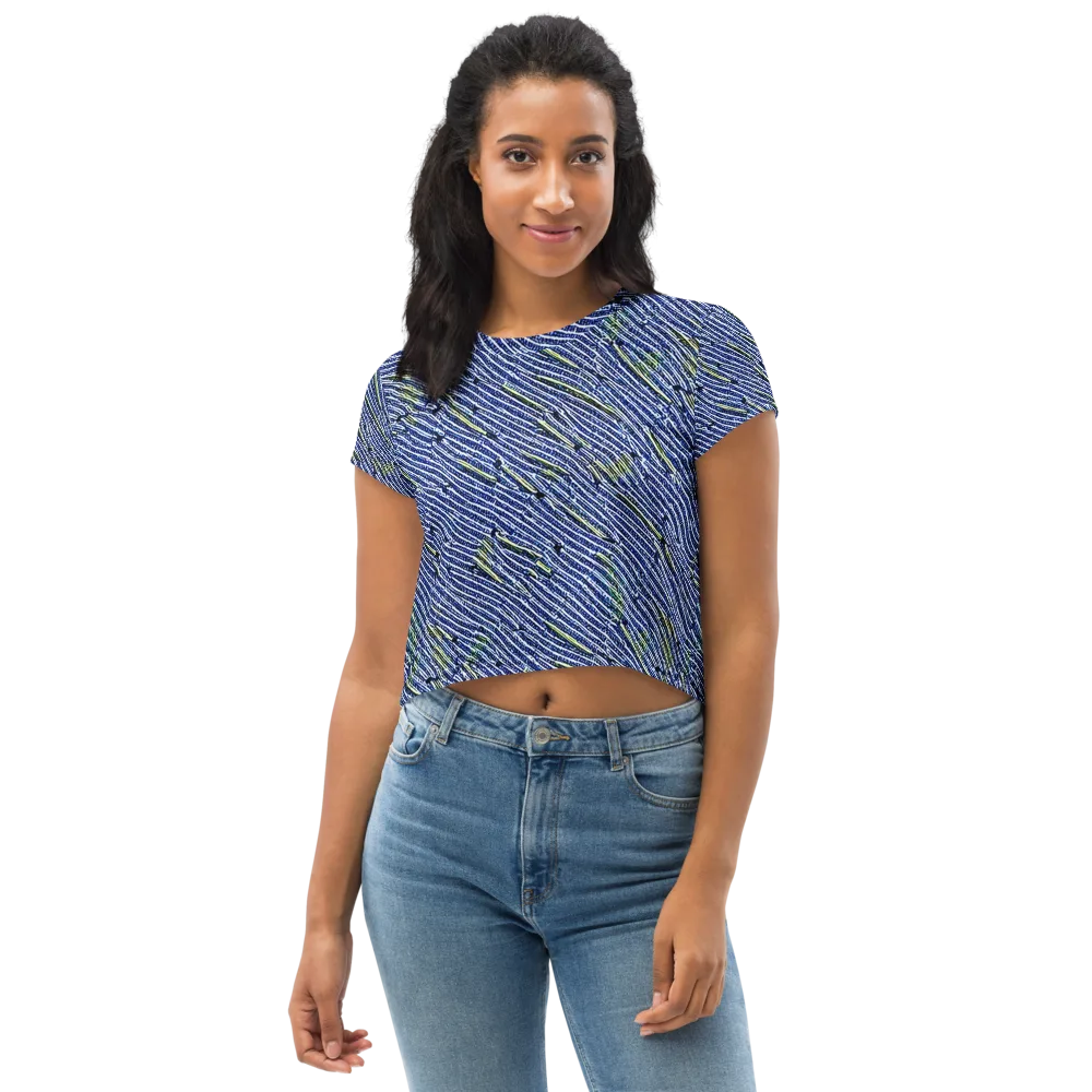 Indigo Current on Crop Tee — Front