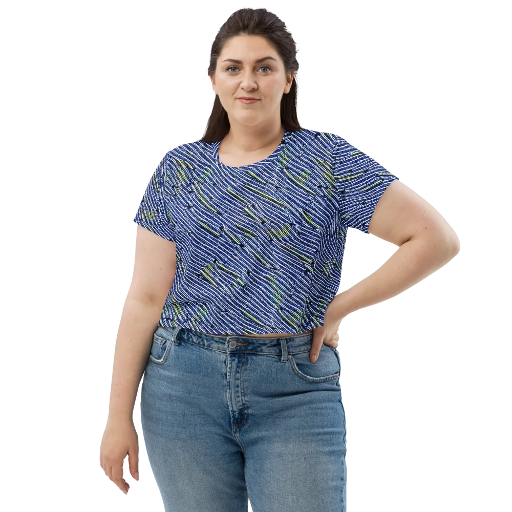 Indigo Current on Crop Tee — Front