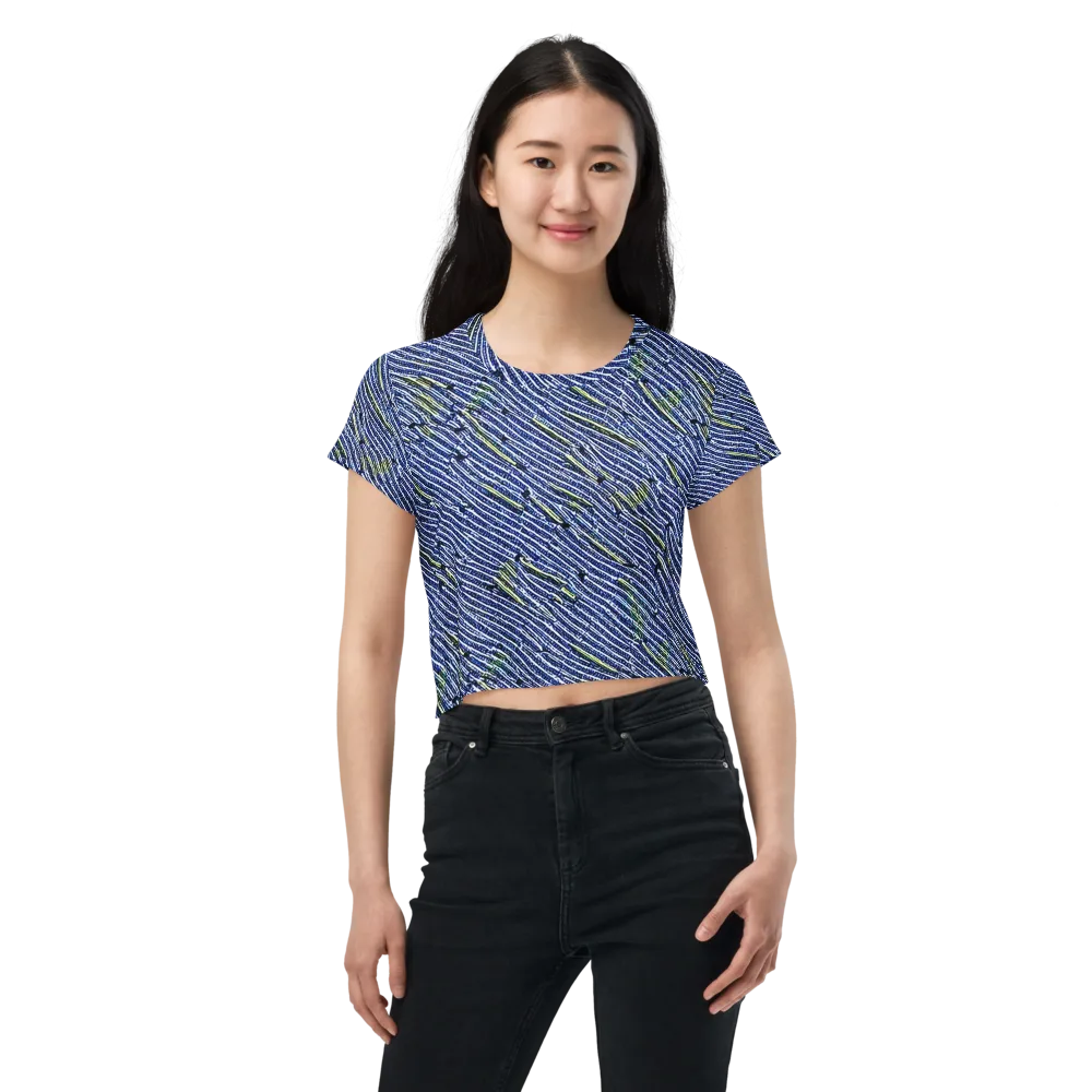 Indigo Current on Crop Tee — Front