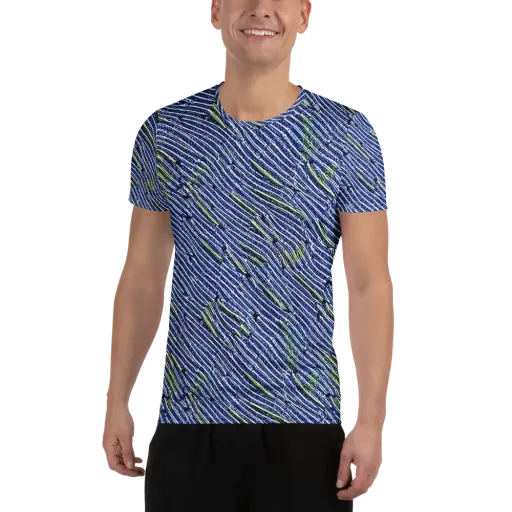 Indigo Current on a Men's Athletic T-Shirt