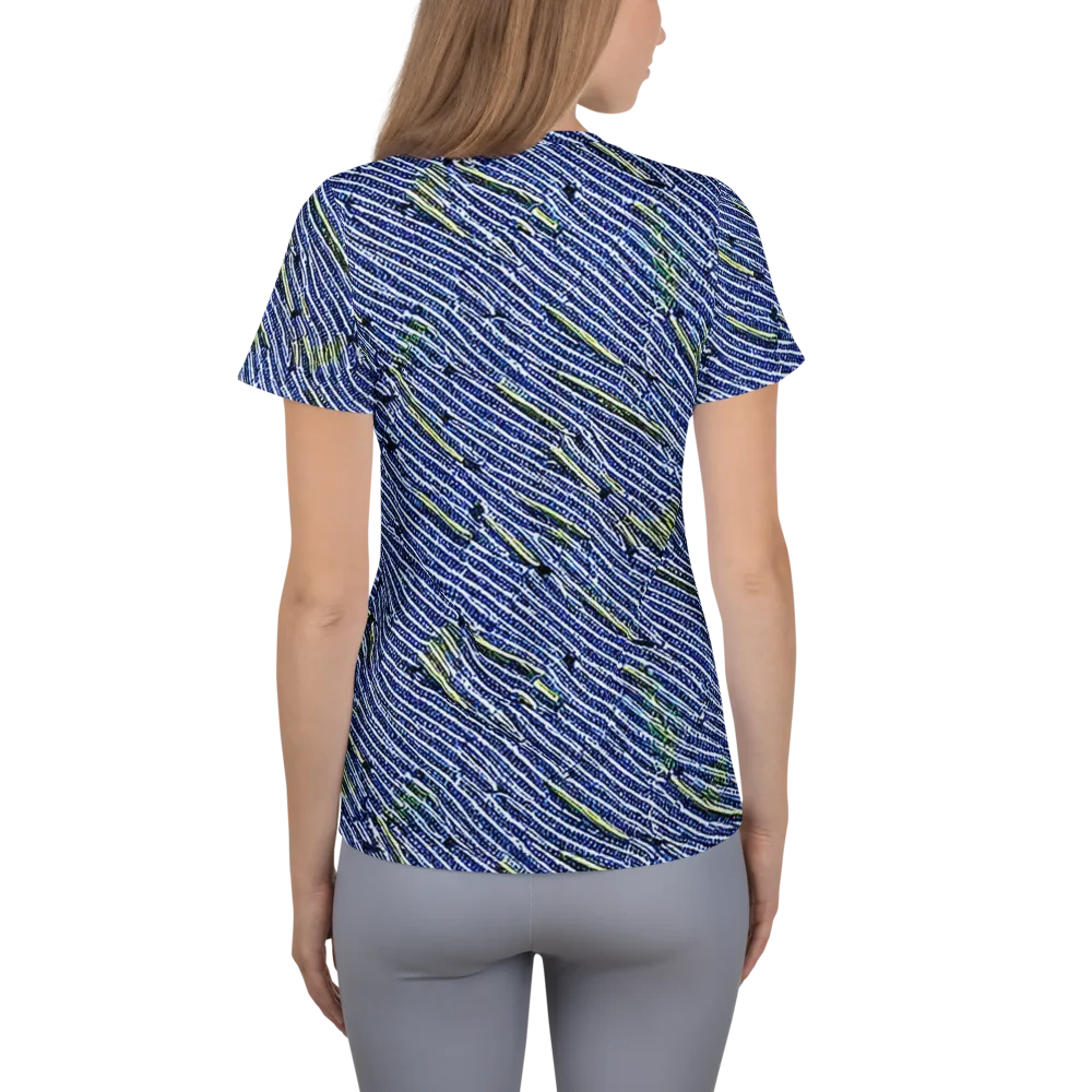 Indigo Current on Women's Athletic T-Shirt — Back