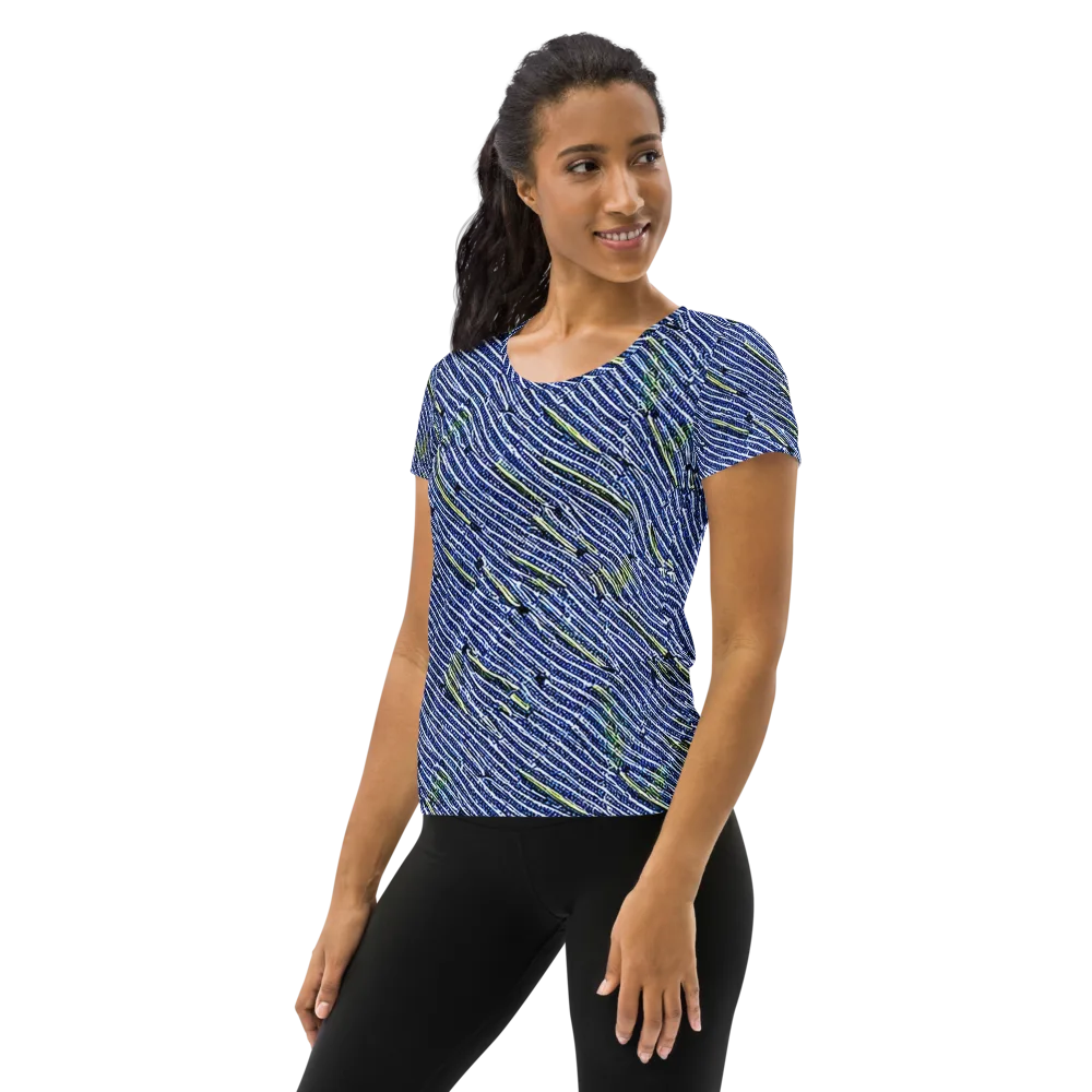 Indigo Current on Women's Athletic T-Shirt — Left