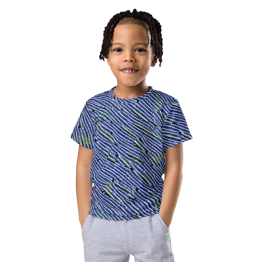 Indigo Current on Kids Crew Neck T-Shirt — Front