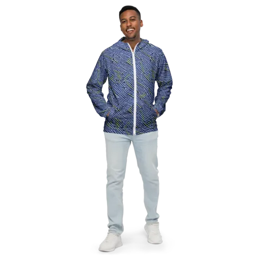 Indigo Current on a Men's Windbreaker