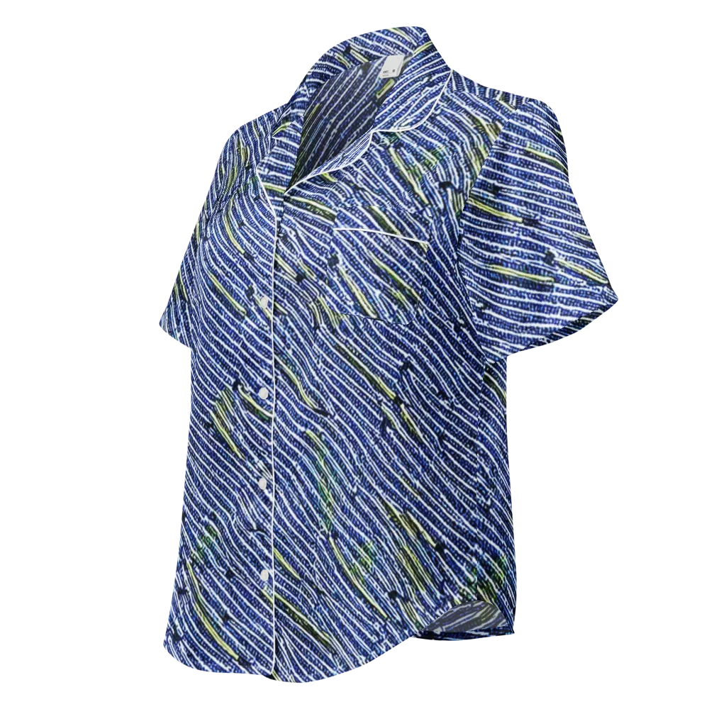 Indigo Current on Women's Short Sleeve Pajama Top — Left Front