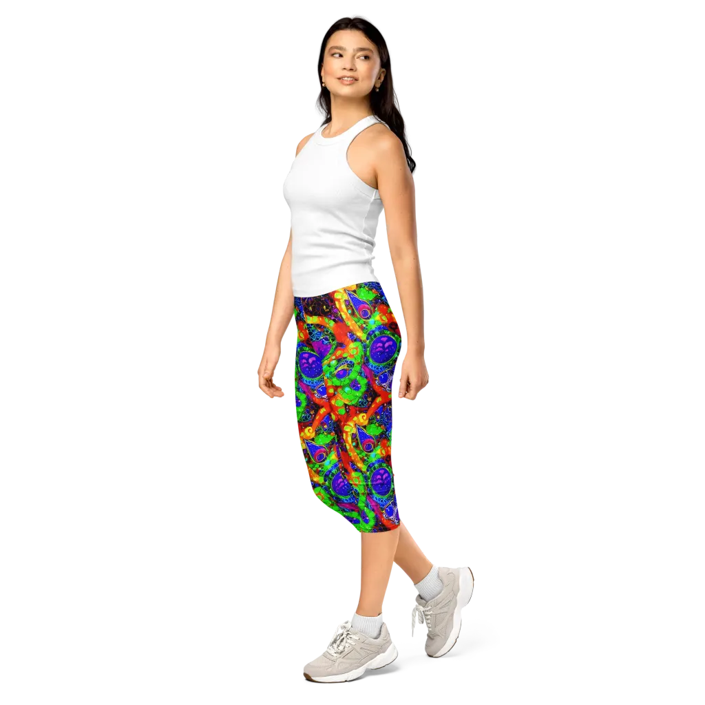 Vivid Labyrinth on Capri Leggings — Left Front
