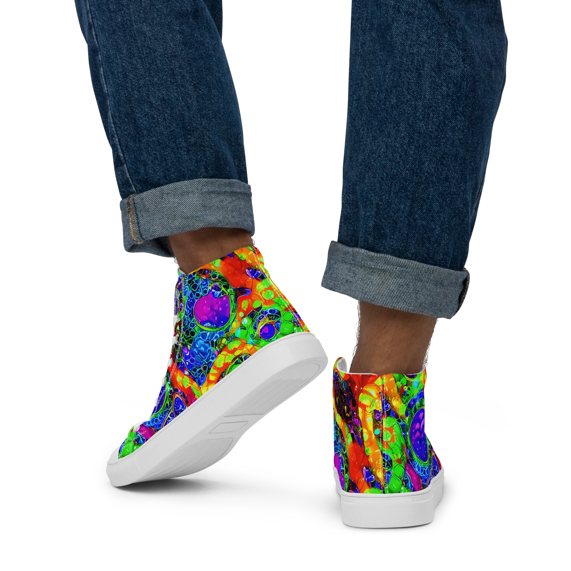 Vivid Labyrinth on Men's High Top Canvas Shoes — Back
