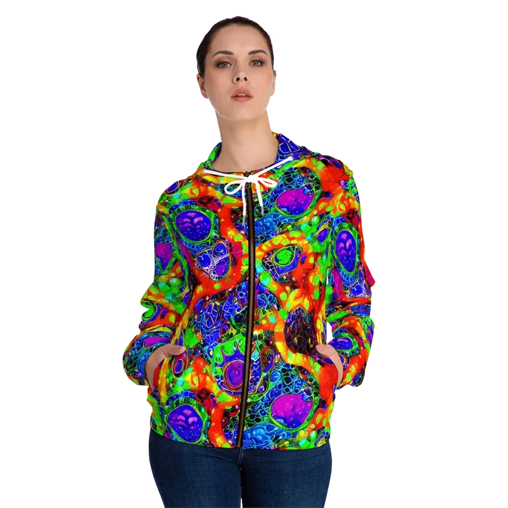 Vivid Labyrinth on Women's Full-Zip Hoodie — Front On Person