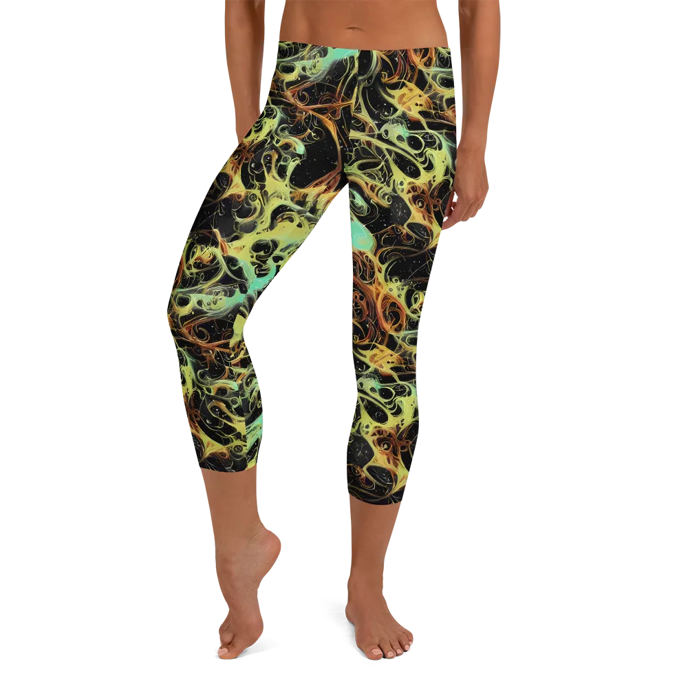 Blacklight Tide on Capri Leggings — Front
