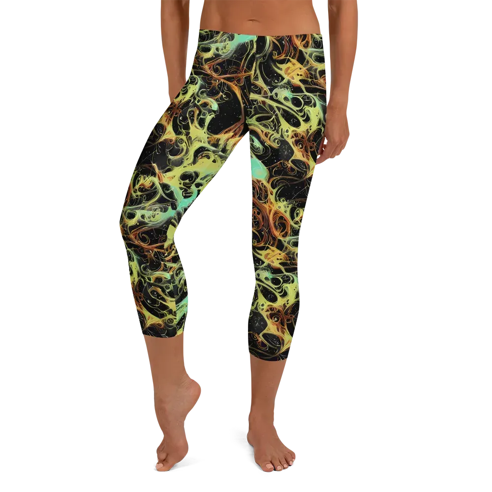 Blacklight Tide on Capri Leggings — Front