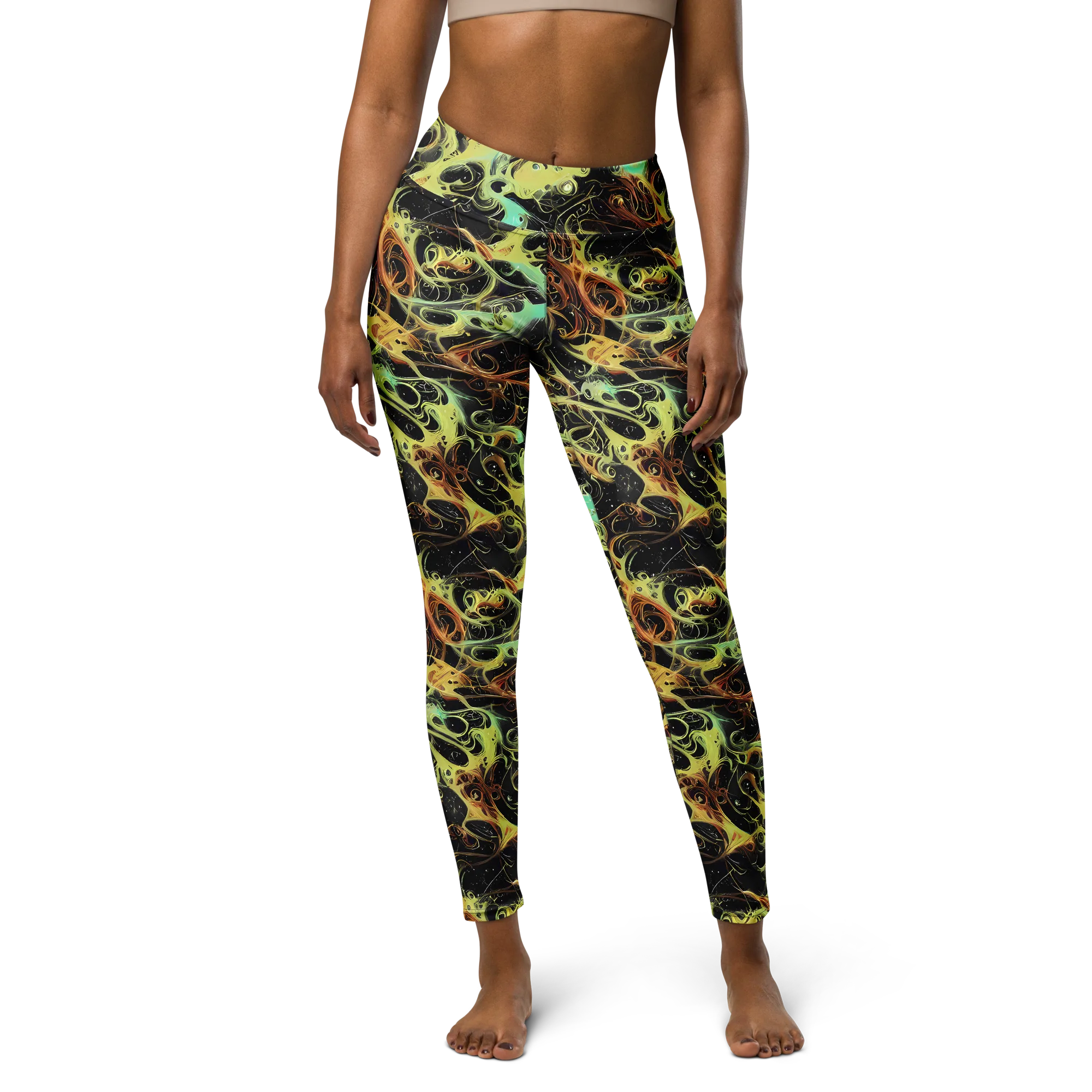 Blacklight Tide on Yoga Leggings — Front